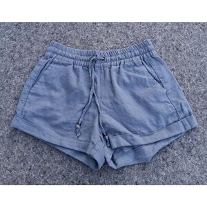 2 Bella womens small linen viscose blue shorts elastic waist drawstring